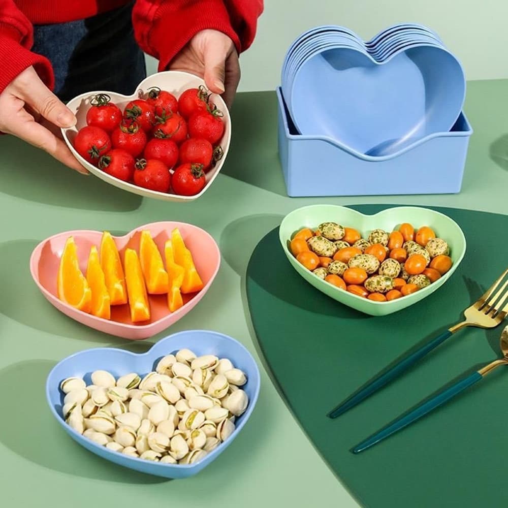 SET 10 PIATTI PIATTO FORMA DI CUORE RIUTILIZZABILI MULTIFUNZIONE PLASTICA CUCINA - 7