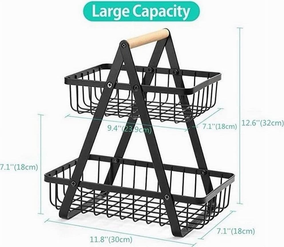 CESTO IN METALLO 2 LIVELLI PORTATILE CUCINA SCAFFALE DOCCIA FRUTTA VERDURE BAGNO - 7