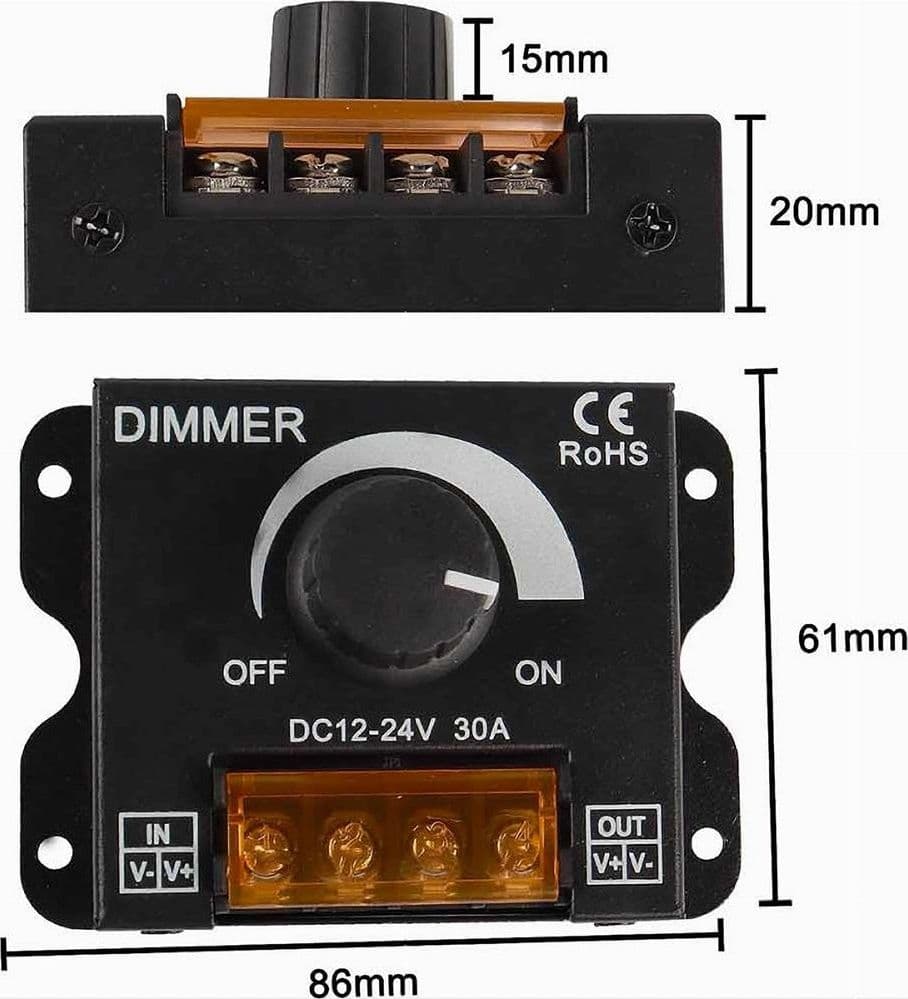 DIMMER PER LUCI LED MONOCOLORE INTERRUTTORE CONTROLLER MANOPOLA 12-24V DM-12-24V - 8