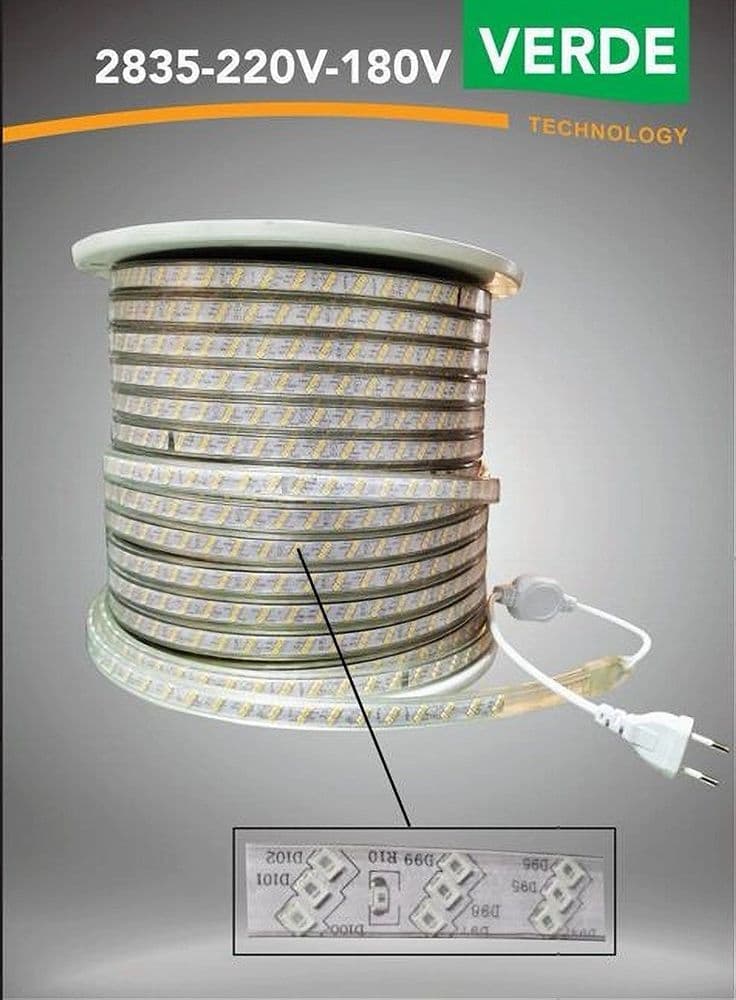 STRISCIA LED 220V 2835 180 LED BOBINA 100 METRI IP65 LUCE VERDE 2835-220V-180V - 2