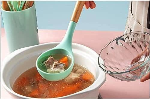 SET 12 UTENSILI DA CUCINA IN SILICONE CON MANICO LEGNO ANTIADERENTI RESISTENTI - 12