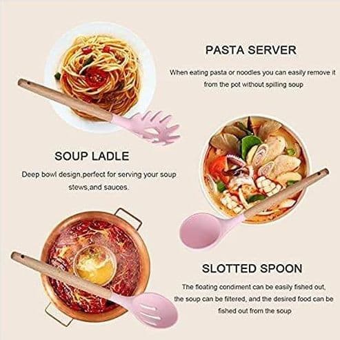 SET 12 UTENSILI DA CUCINA IN SILICONE CON MANICO LEGNO ANTIADERENTI RESISTENTI - 13