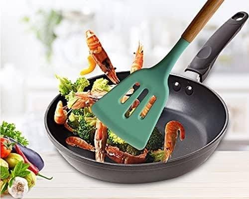 SET 12 UTENSILI DA CUCINA IN SILICONE CON MANICO LEGNO ANTIADERENTI RESISTENTI - 9