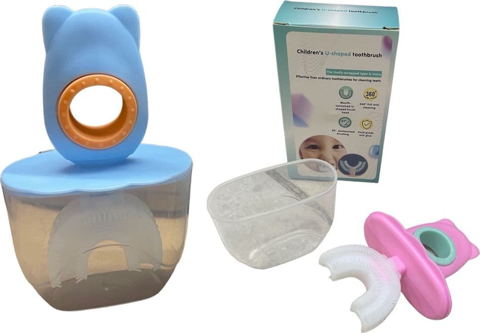 SET 2 SPAZZOLINO DA DENTI PER BAMBINI 2-6 ANNI A FORMA DI U SETOLE IN SILICONE - 7