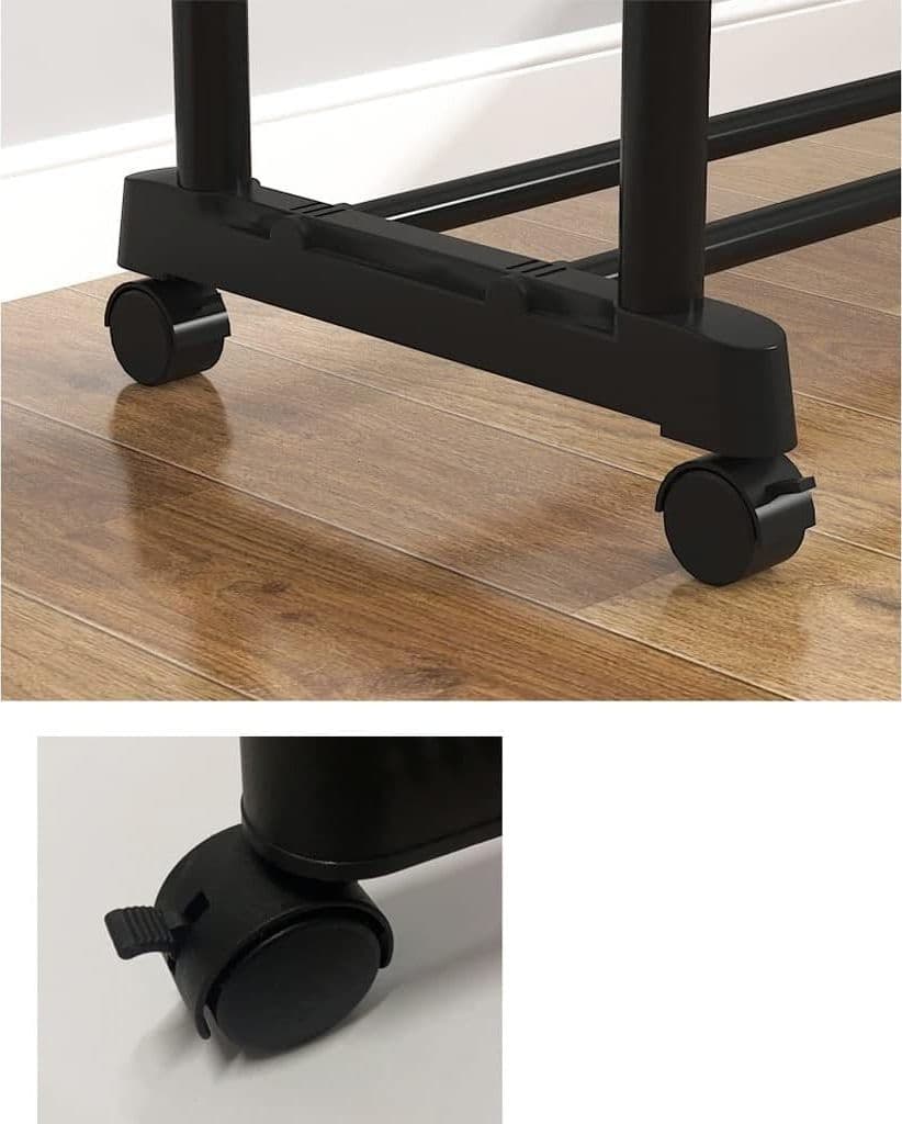 STAND APPENDIABITI ATTACCAPANNI ABITI STENDER BARRA DOPPIO CON RUOTE FRENO NERO - 7