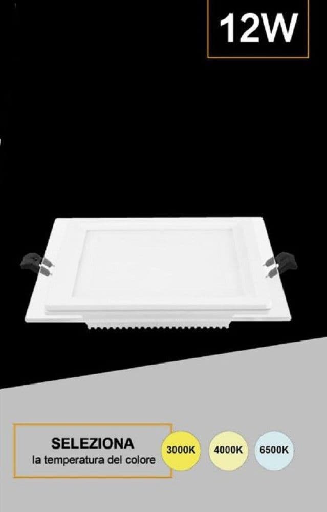 PANNELLO LED SLIM QUADRATO INCASSO CORNICE VETRO 12W CCT 3000K 4000K 6500K P125E-Q3C - 5