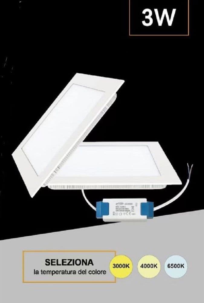 PANNELLO LED INCASSO QUADRATO SLIM PLAFONIERA 3W CCT 3 COLORAZIONI LUCE P73A-Q3C - 8