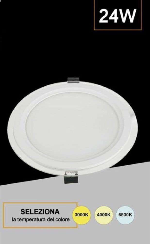 PANNELLO LED SLIM TONDO INCASSO CORNICE VETRO 24W CCT 4000K 3000K 6500K P205E-T3C - 5