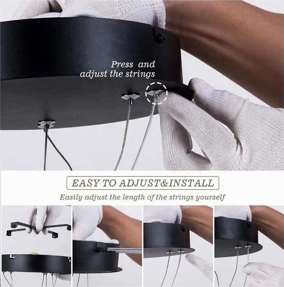 LAMPADARIO MODERNO LED A SOSPENSIONE 68W 3 CERCHI REGOLABILE DIMMERABILE A66-B3C - 12