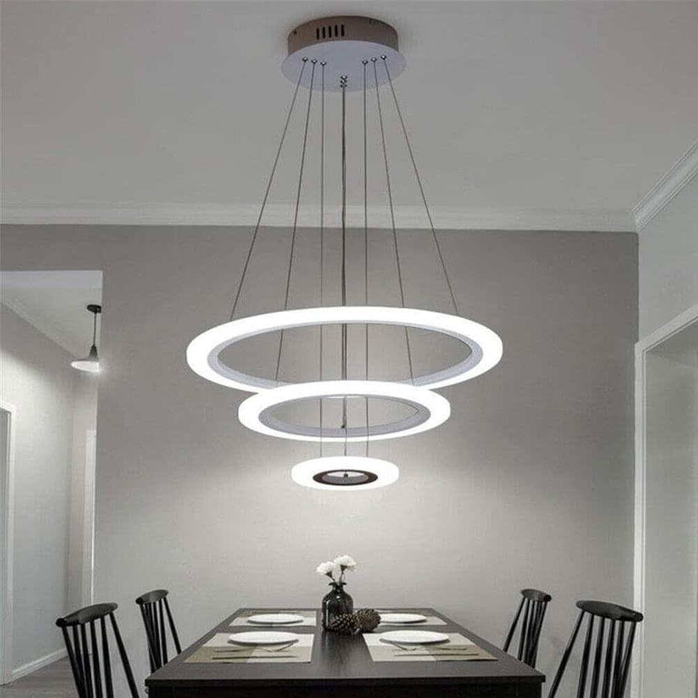 LAMPADARIO MODERNO LED A SOSPENSIONE 68W 3 CERCHI REGOLABILE DIMMERABILE A66-B3C - 14