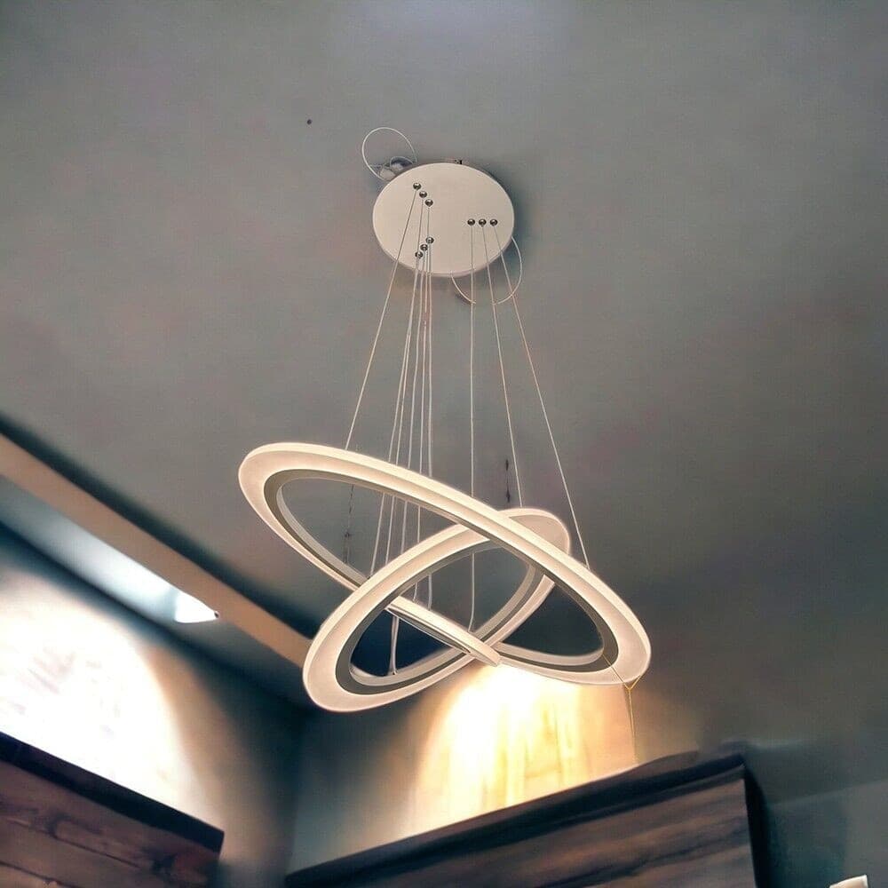 LAMPADARIO MODERNO LED A SOSPENSIONE 68W 3 CERCHI REGOLABILE DIMMERABILE A66-B3C - 15