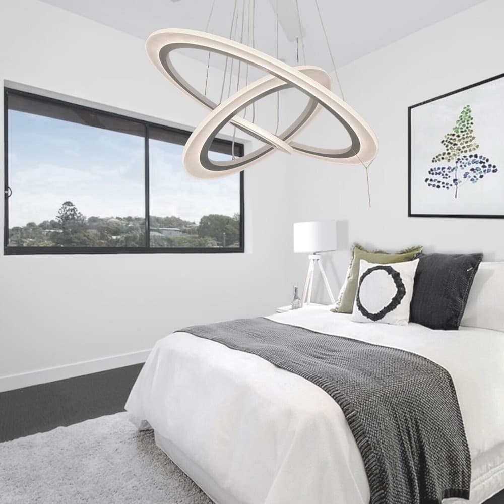 LAMPADARIO MODERNO LED A SOSPENSIONE 68W 3 CERCHI REGOLABILE DIMMERABILE A66-B3C - 16