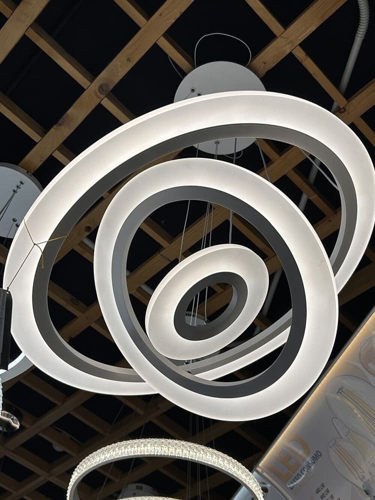 LAMPADARIO MODERNO LED A SOSPENSIONE 68W 3 CERCHI REGOLABILE DIMMERABILE A66-B3C - 17