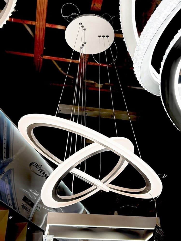 LAMPADARIO MODERNO LED A SOSPENSIONE 68W 3 CERCHI REGOLABILE DIMMERABILE A66-B3C - 18