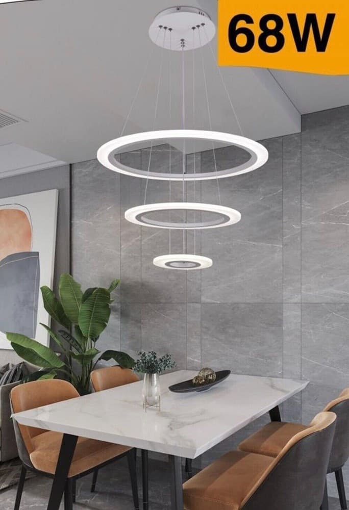 LAMPADARIO MODERNO LED A SOSPENSIONE 68W 3 CERCHI REGOLABILE DIMMERABILE A66-B3C - 19
