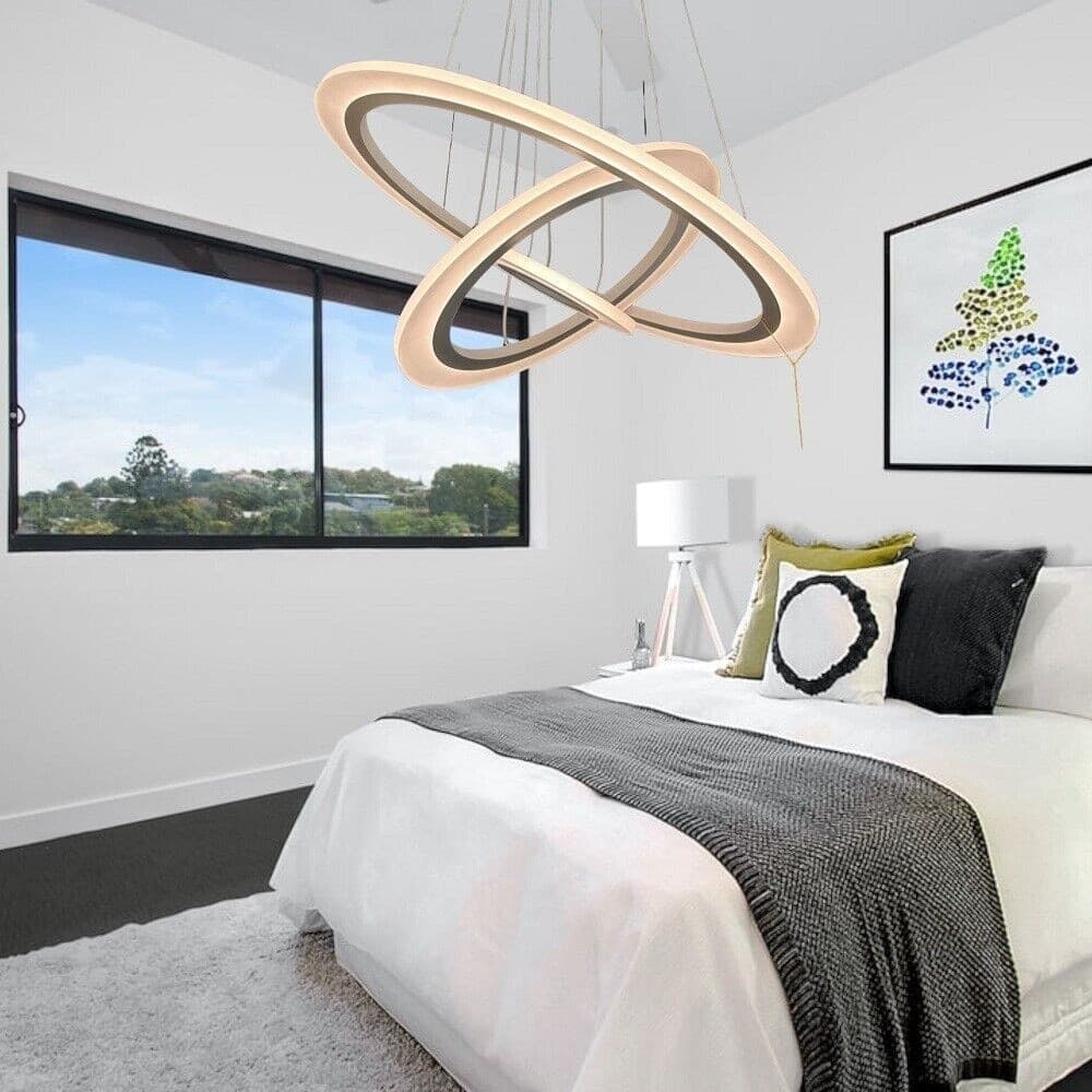 LAMPADARIO MODERNO LED A SOSPENSIONE 68W 3 CERCHI REGOLABILE DIMMERABILE A66-B3C - 20