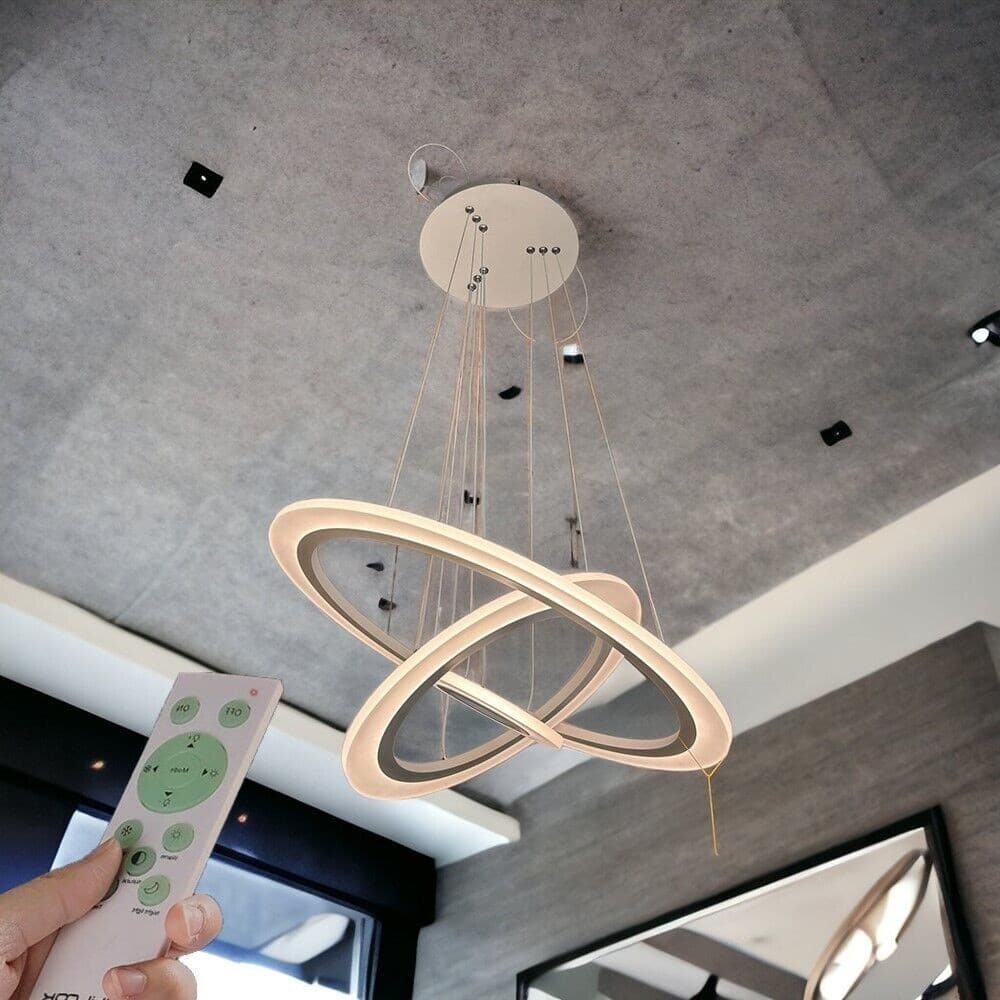 LAMPADARIO MODERNO LED A SOSPENSIONE 68W 3 CERCHI REGOLABILE DIMMERABILE A66-B3C - 21