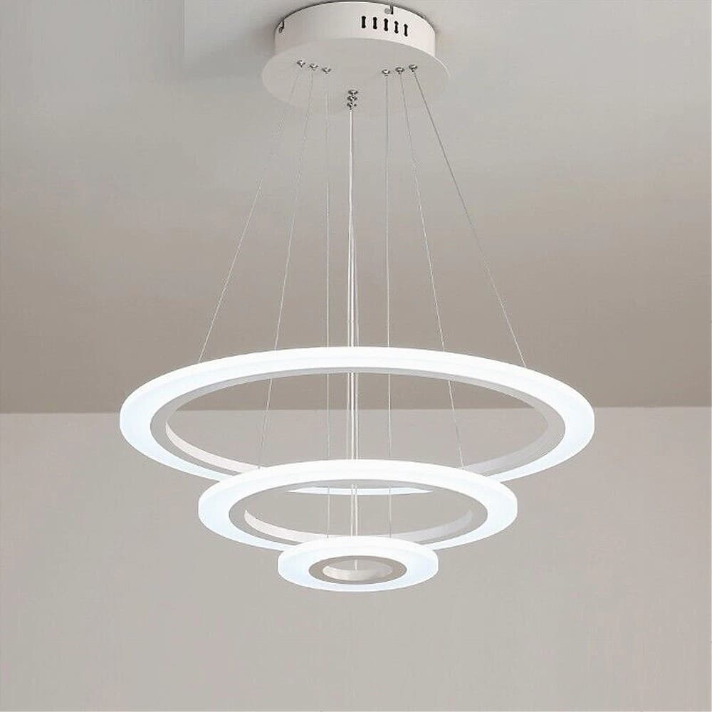 LAMPADARIO MODERNO LED A SOSPENSIONE 68W 3 CERCHI REGOLABILE DIMMERABILE A66-B3C - 9