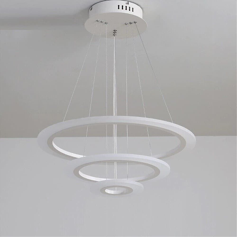 LAMPADARIO MODERNO LED A SOSPENSIONE 68W 3 CERCHI REGOLABILE DIMMERABILE A66-B3C - 10