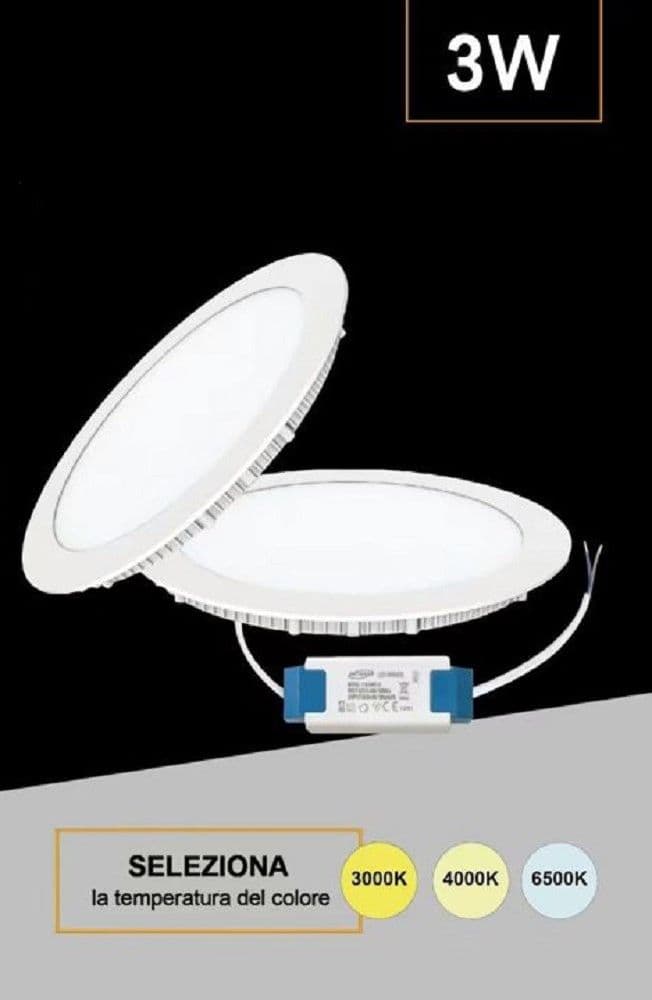 PANNELLO LED INCASSO ROTONDO SLIM PLAFONIERA 3 W CCT 3 COLORAZIONI LUCE P73A-T3C - 7