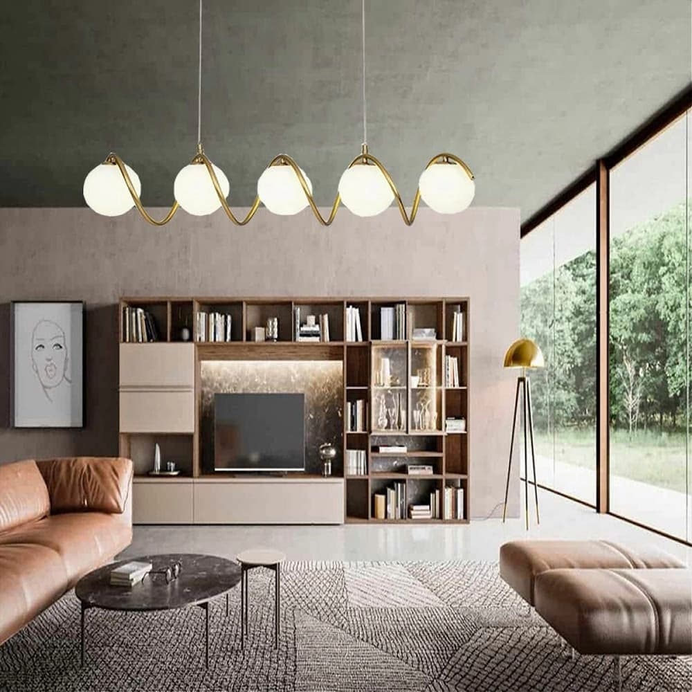LAMPADARIO A SOSPENSIONE SOFFITTO TWISTER CON 5 SFERE VETRO LAMPADA BRONZO G9 B96 - 7