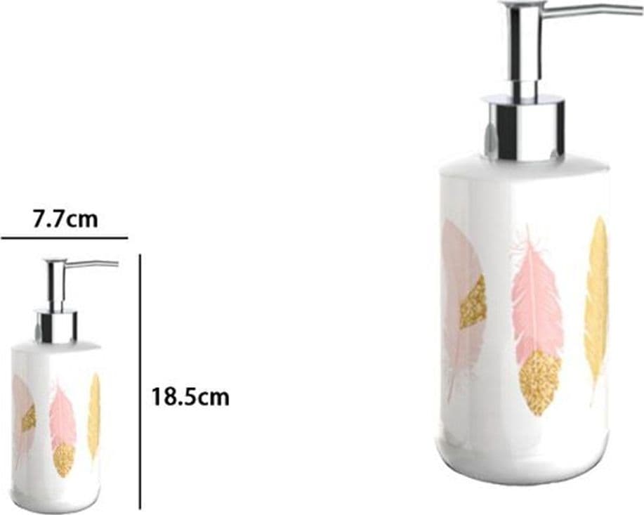 DISPENSER PORTA SAPONE LIQUIDO BIANCO CON PIUME ACCESSORI PER ARREDO BAGNO 69793 - 2