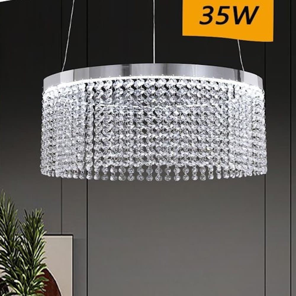 LAMPADARIO LED 35 W SOSPESO CERCHIO CON PENDENTI CRISTALLO LUCE FREDDA 8000K B70 - 3
