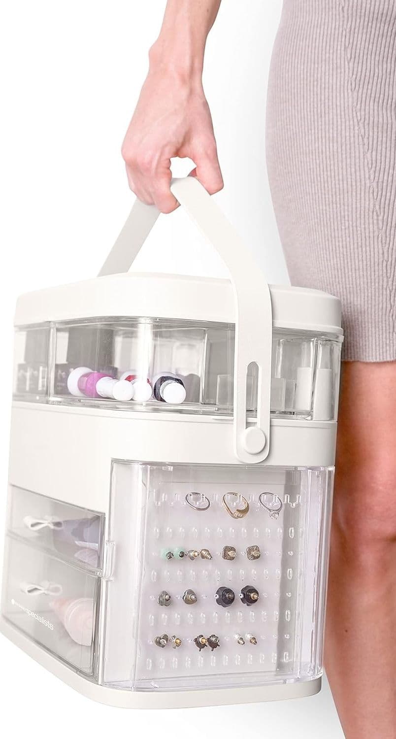ORGANIZER BEAUTY CASE PORTA TRUCCO ACCESSORI GIOIELLI CON SPECCHIO LED CASSETTI - 11