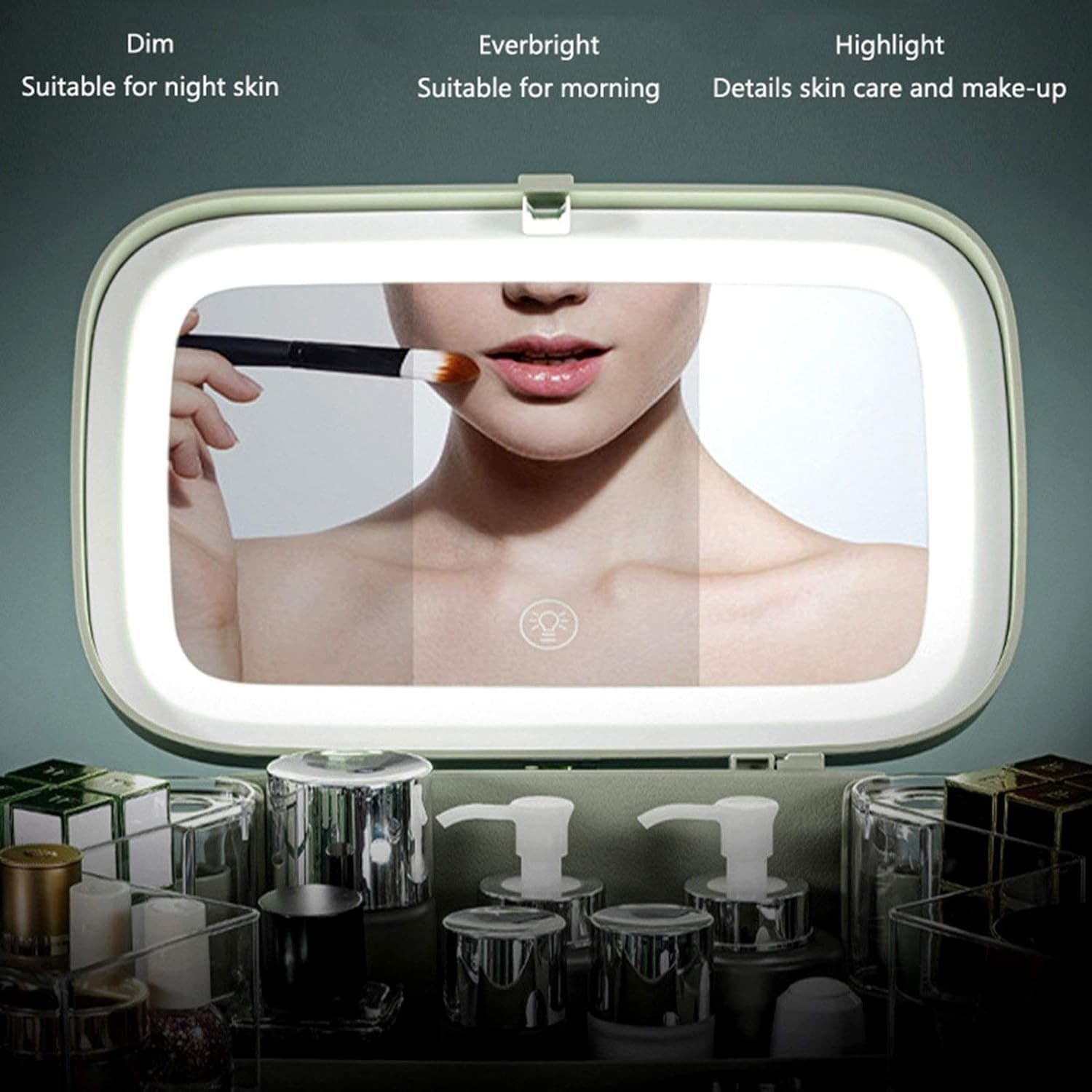 ORGANIZER BEAUTY CASE PORTA TRUCCO ACCESSORI GIOIELLI CON SPECCHIO LED CASSETTI - 14