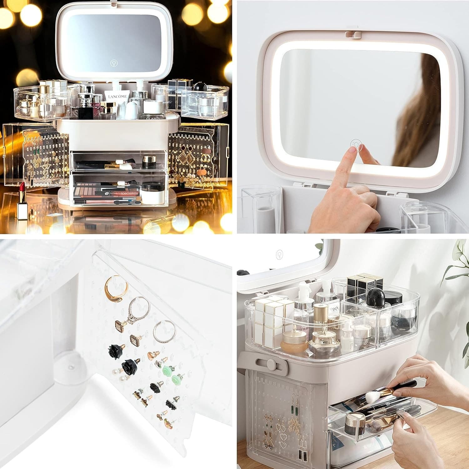 ORGANIZER BEAUTY CASE PORTA TRUCCO ACCESSORI GIOIELLI CON SPECCHIO LED CASSETTI - 17