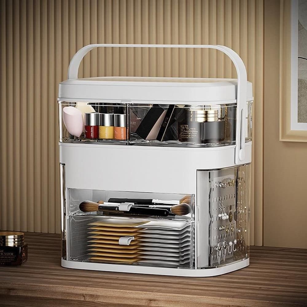 ORGANIZER BEAUTY CASE PORTA TRUCCO ACCESSORI GIOIELLI CON SPECCHIO LED CASSETTI - 19