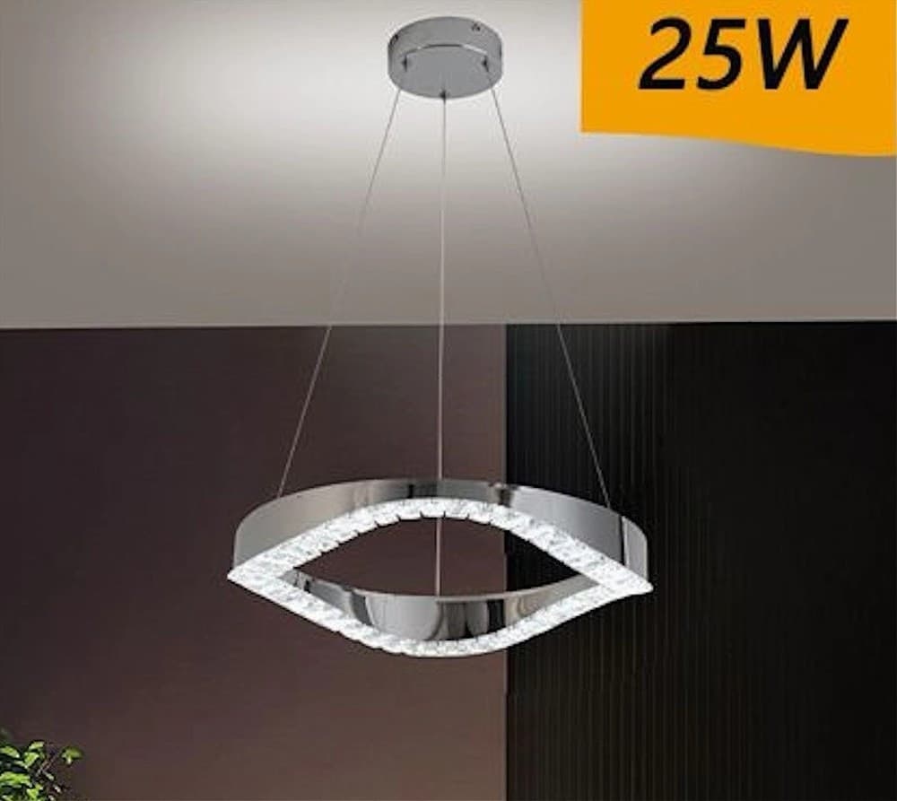 LAMPADARIO LED SOFFITTO 25 W SOSPESO IN ACCIAIO CRISTALLO LUCE FREDDA 8000K B72 - 3