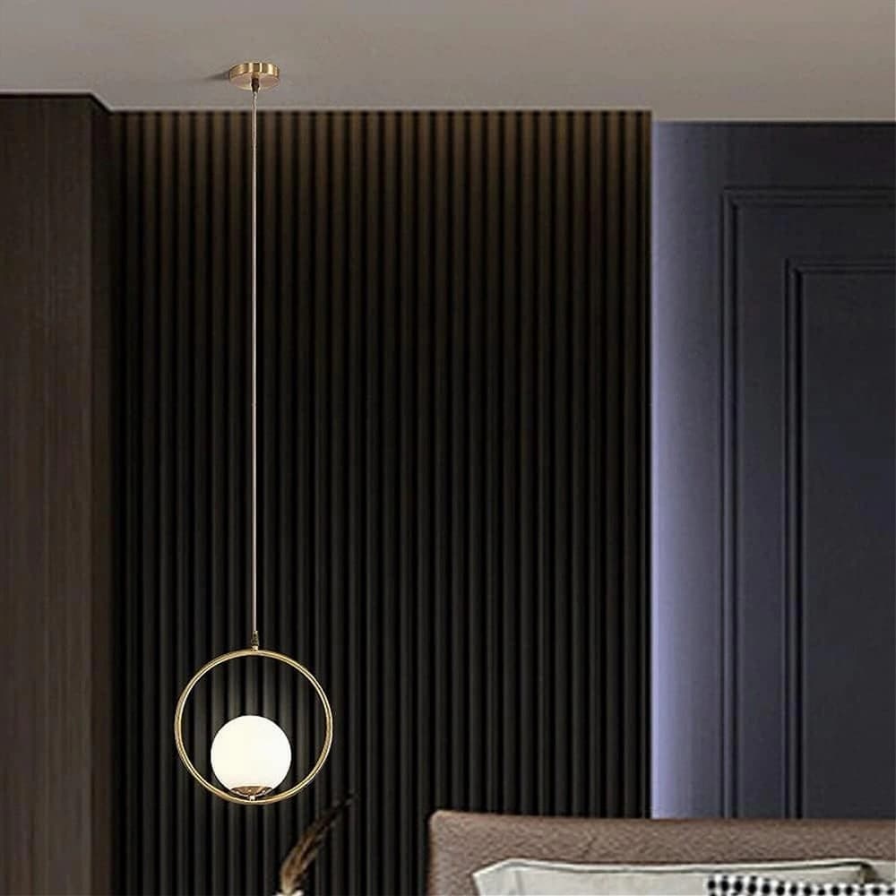 LAMPADARIO A SOSPENSIONE MINIMALISTA LAMPADA METALLO BRONZO CON SFERA VETRO G9 A97 - 8