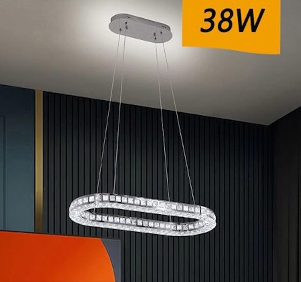LAMPADARIO LED SOFFITTO 38W SOSPESO 1 ELLISSE IN CRISTALLO LUCE FREDDA 8000K B69 - 3