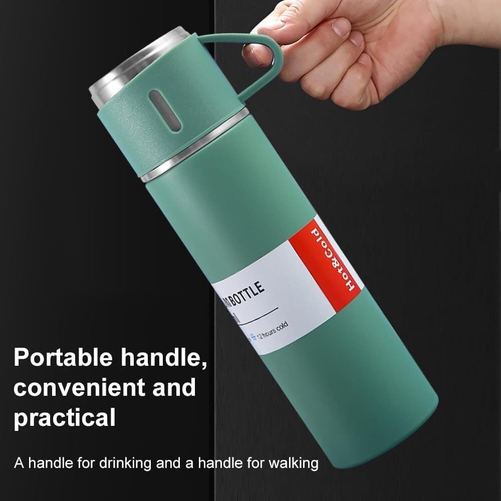 BORRACCIA TERMICA 500ML IN ACCIAIO INOX CON TAZZA MANICO PER BEVANDE CALDE FREDDE - 13