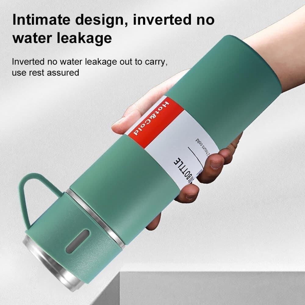 BORRACCIA TERMICA 500ML IN ACCIAIO INOX CON TAZZA MANICO PER BEVANDE CALDE FREDDE - 14