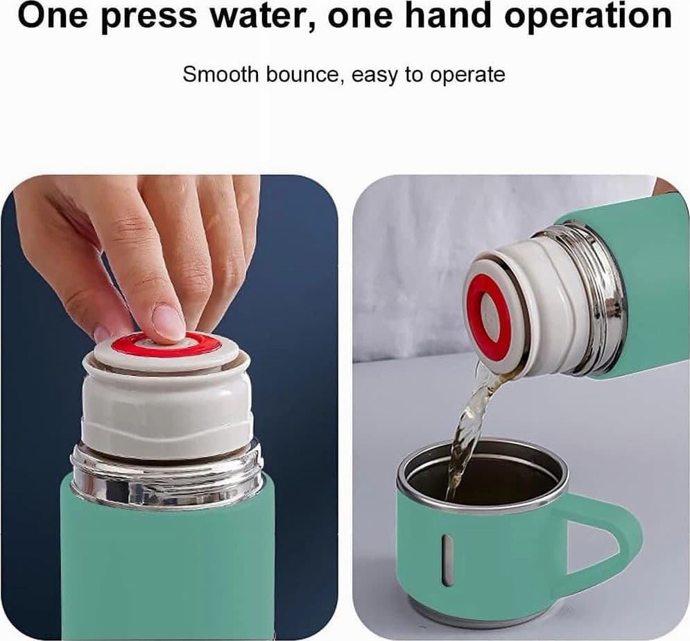 BORRACCIA TERMICA 500ML IN ACCIAIO INOX CON TAZZA MANICO PER BEVANDE CALDE FREDDE - 15