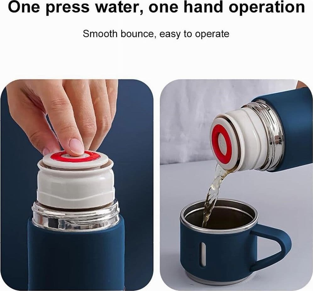 BORRACCIA TERMICA 500ML IN ACCIAIO INOX CON TAZZA MANICO PER BEVANDE CALDE FREDDE - 21