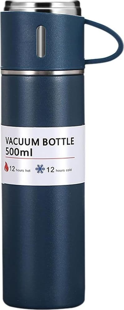 BORRACCIA TERMICA 500ML IN ACCIAIO INOX CON TAZZA MANICO PER BEVANDE CALDE FREDDE - 23