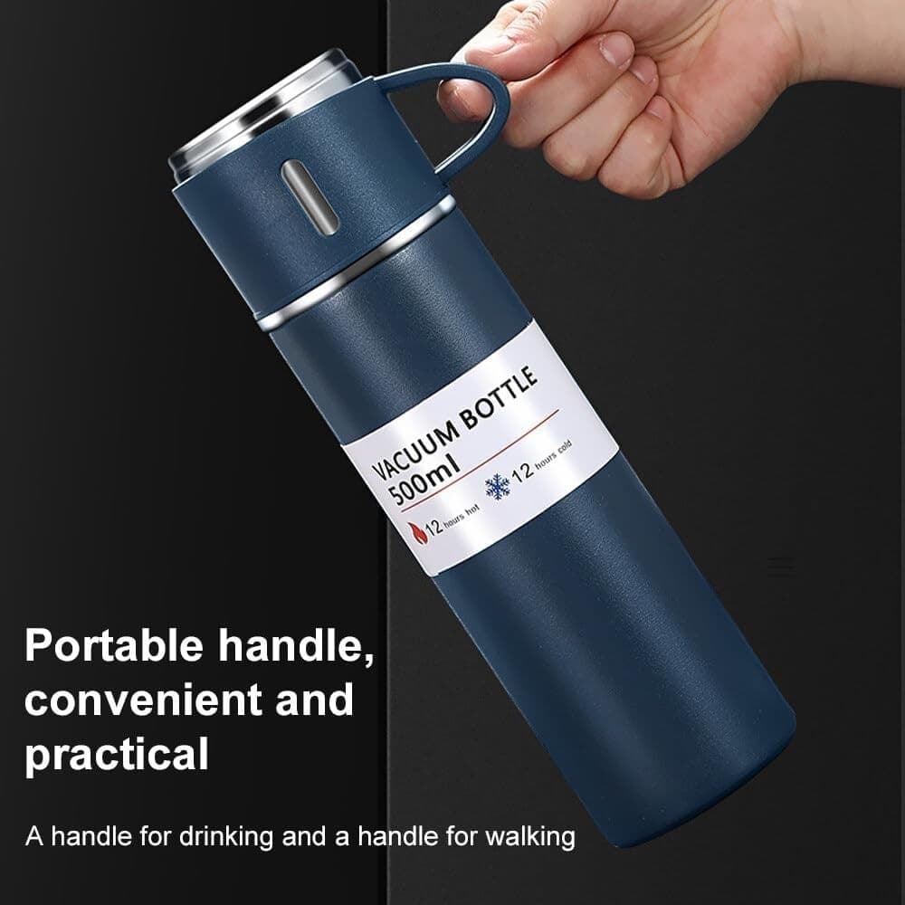 BORRACCIA TERMICA 500ML IN ACCIAIO INOX CON TAZZA MANICO PER BEVANDE CALDE FREDDE - 29