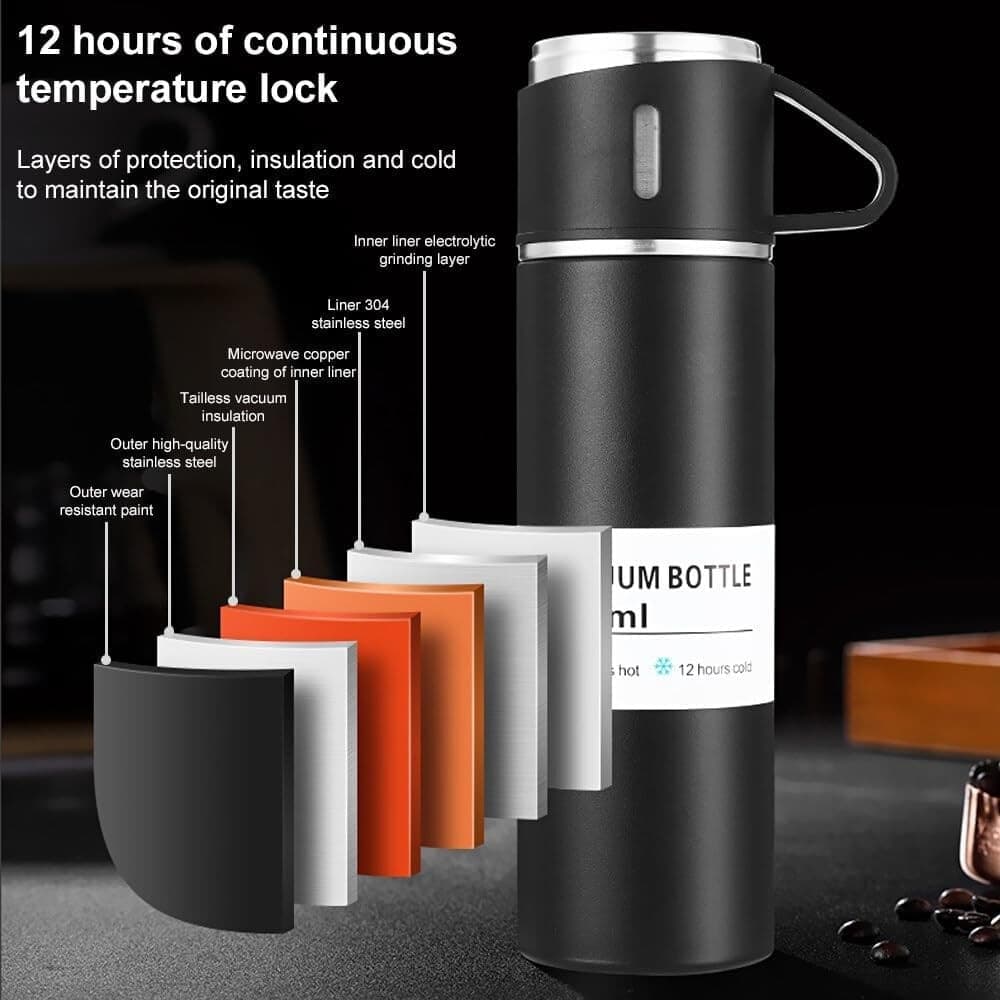 BORRACCIA TERMICA 500ML IN ACCIAIO INOX CON TAZZA MANICO PER BEVANDE CALDE FREDDE - 32
