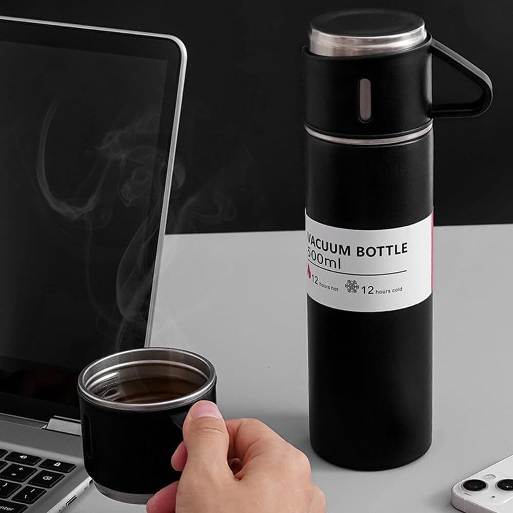 BORRACCIA TERMICA 500ML IN ACCIAIO INOX CON TAZZA MANICO PER BEVANDE CALDE FREDDE - 36