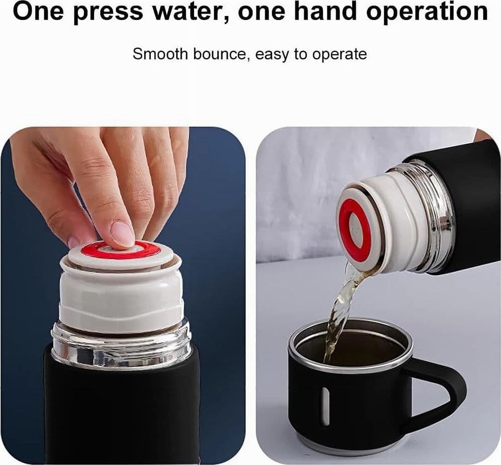 BORRACCIA TERMICA 500ML IN ACCIAIO INOX CON TAZZA MANICO PER BEVANDE CALDE FREDDE - 39
