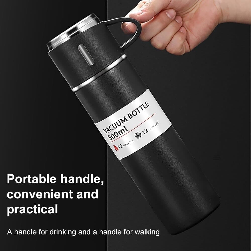 BORRACCIA TERMICA 500ML IN ACCIAIO INOX CON TAZZA MANICO PER BEVANDE CALDE FREDDE - 43