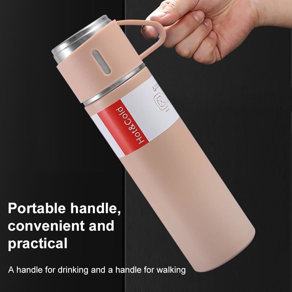 BORRACCIA TERMICA 500ML IN ACCIAIO INOX CON TAZZA MANICO PER BEVANDE CALDE FREDDE - 47