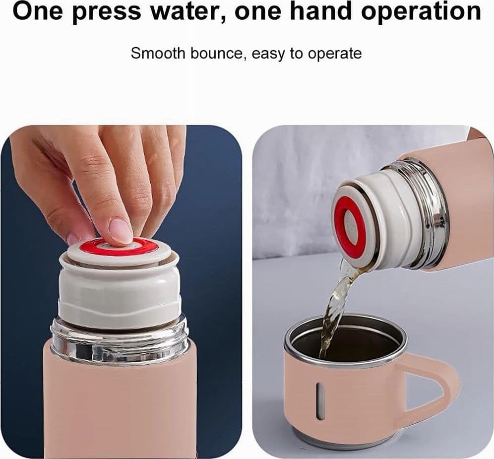 BORRACCIA TERMICA 500ML IN ACCIAIO INOX CON TAZZA MANICO PER BEVANDE CALDE FREDDE - 49