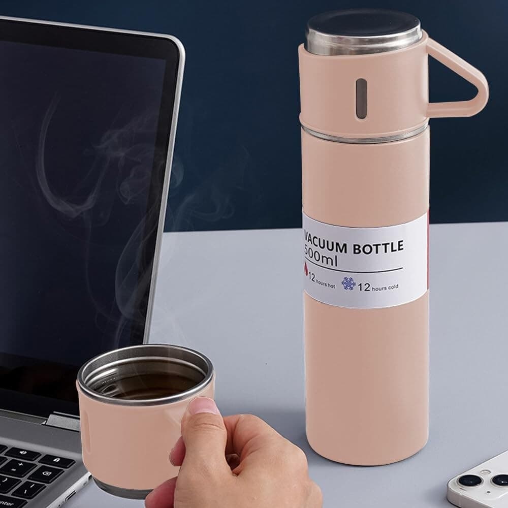 BORRACCIA TERMICA 500ML IN ACCIAIO INOX CON TAZZA MANICO PER BEVANDE CALDE FREDDE - 50