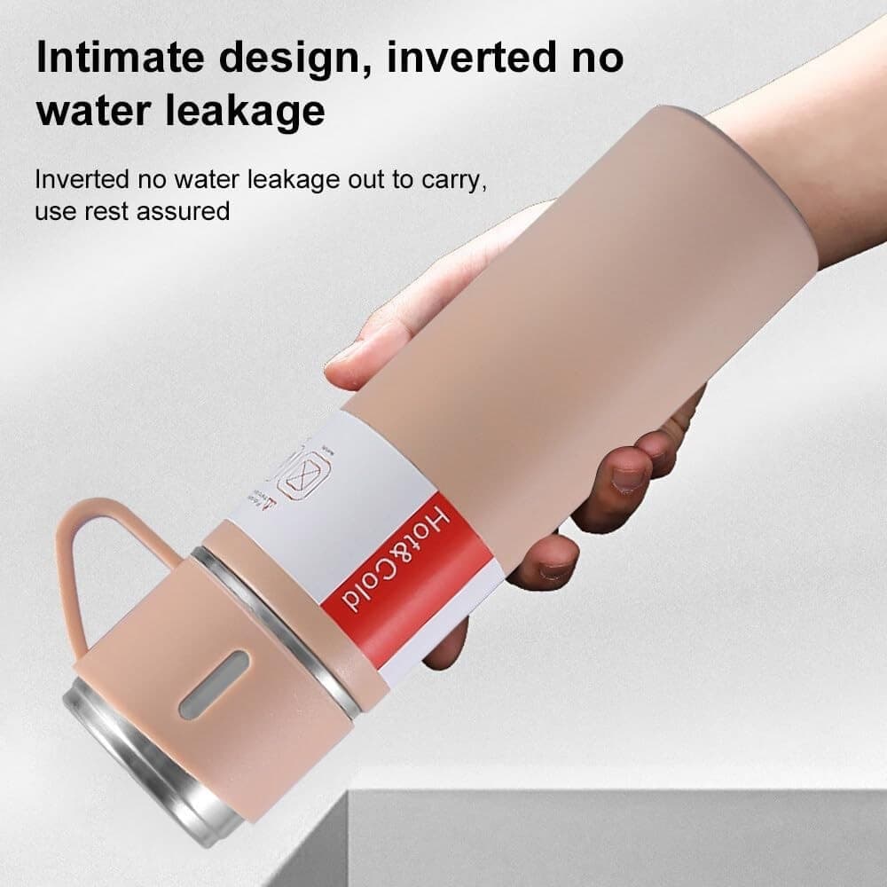 BORRACCIA TERMICA 500ML IN ACCIAIO INOX CON TAZZA MANICO PER BEVANDE CALDE FREDDE - 56