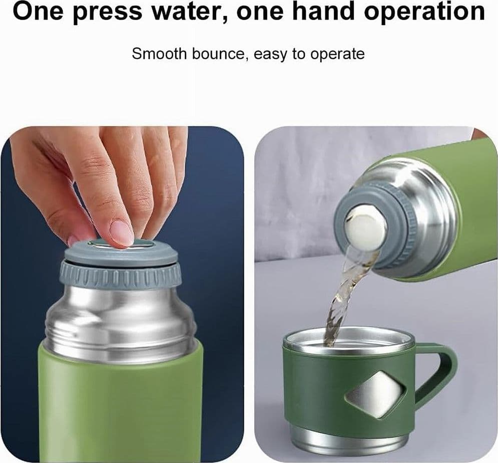 BORRACCIA TERMICA 500ML IN ACCIAIO INOX CON TAZZA MANICO PER BEVANDE CALDE FREDDE - 63