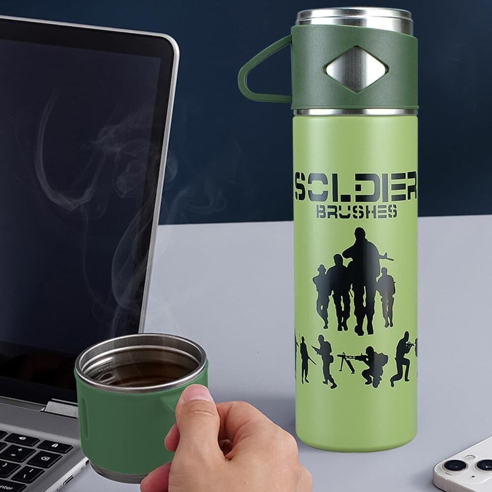 BORRACCIA TERMICA 500ML IN ACCIAIO INOX CON TAZZA MANICO PER BEVANDE CALDE FREDDE - 64